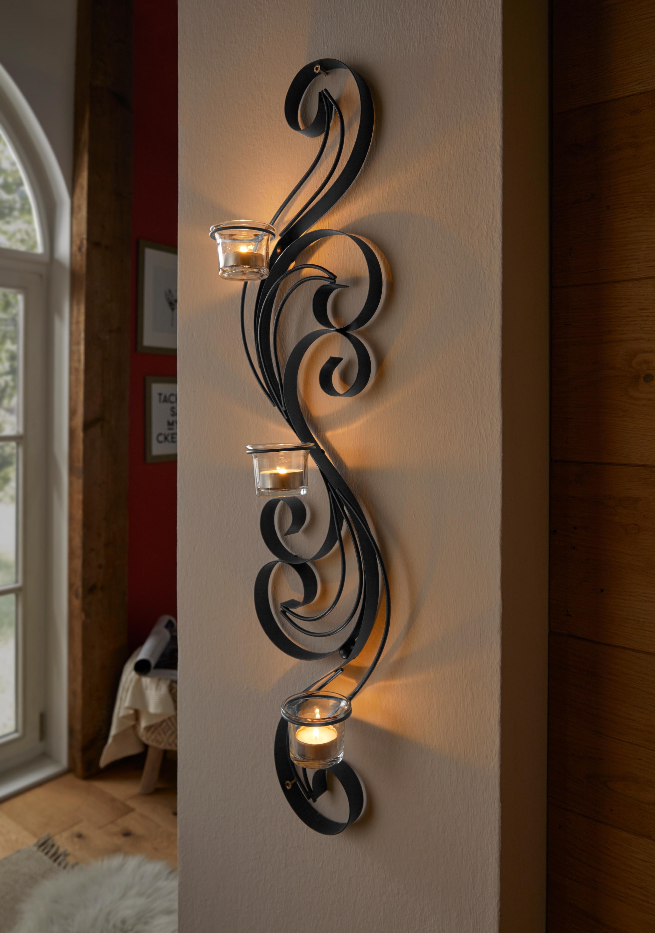Home affaire Wandkerzenhalter »Hana, schwarz« Landhaus, Metall, schwarz