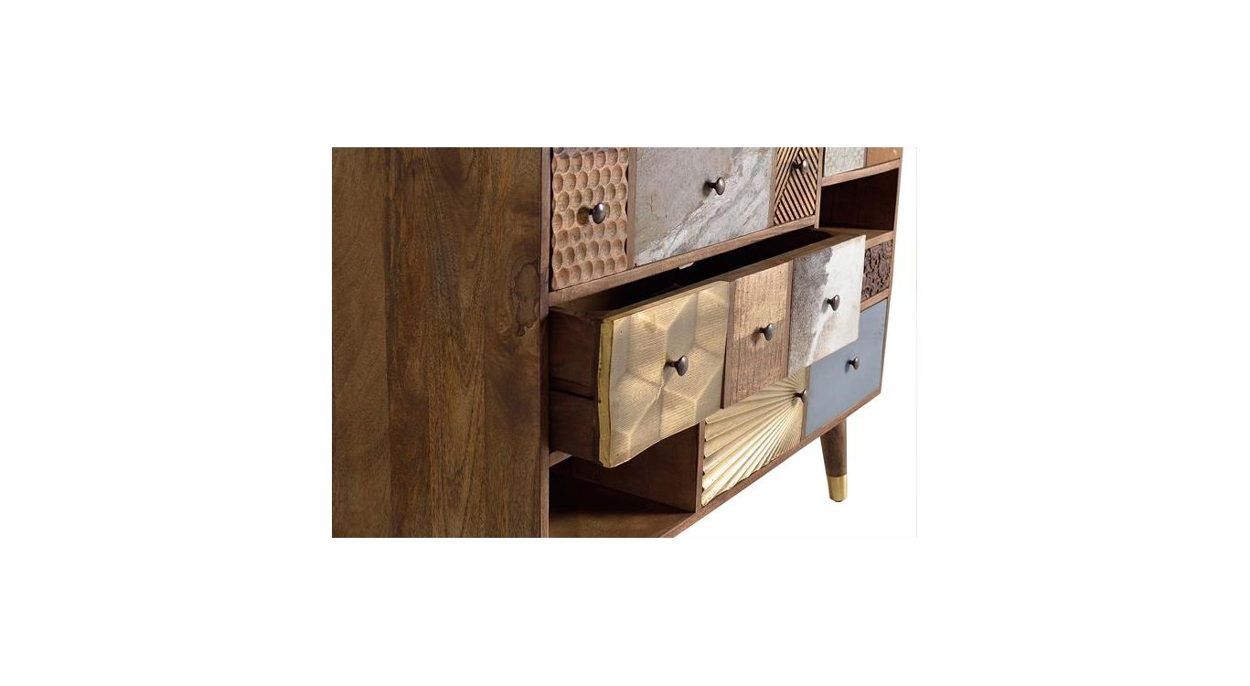 Commode 5 tiroirs bois marron 110x40x80cm