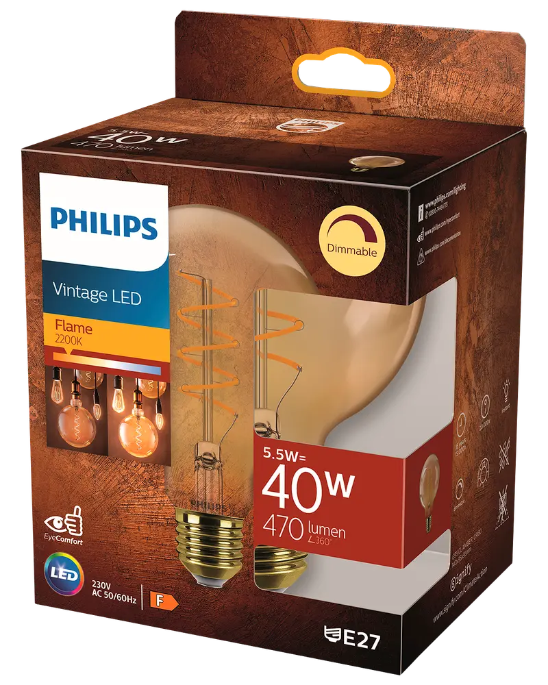 PHILIPS LED-pære filament 5,5W E27 G95