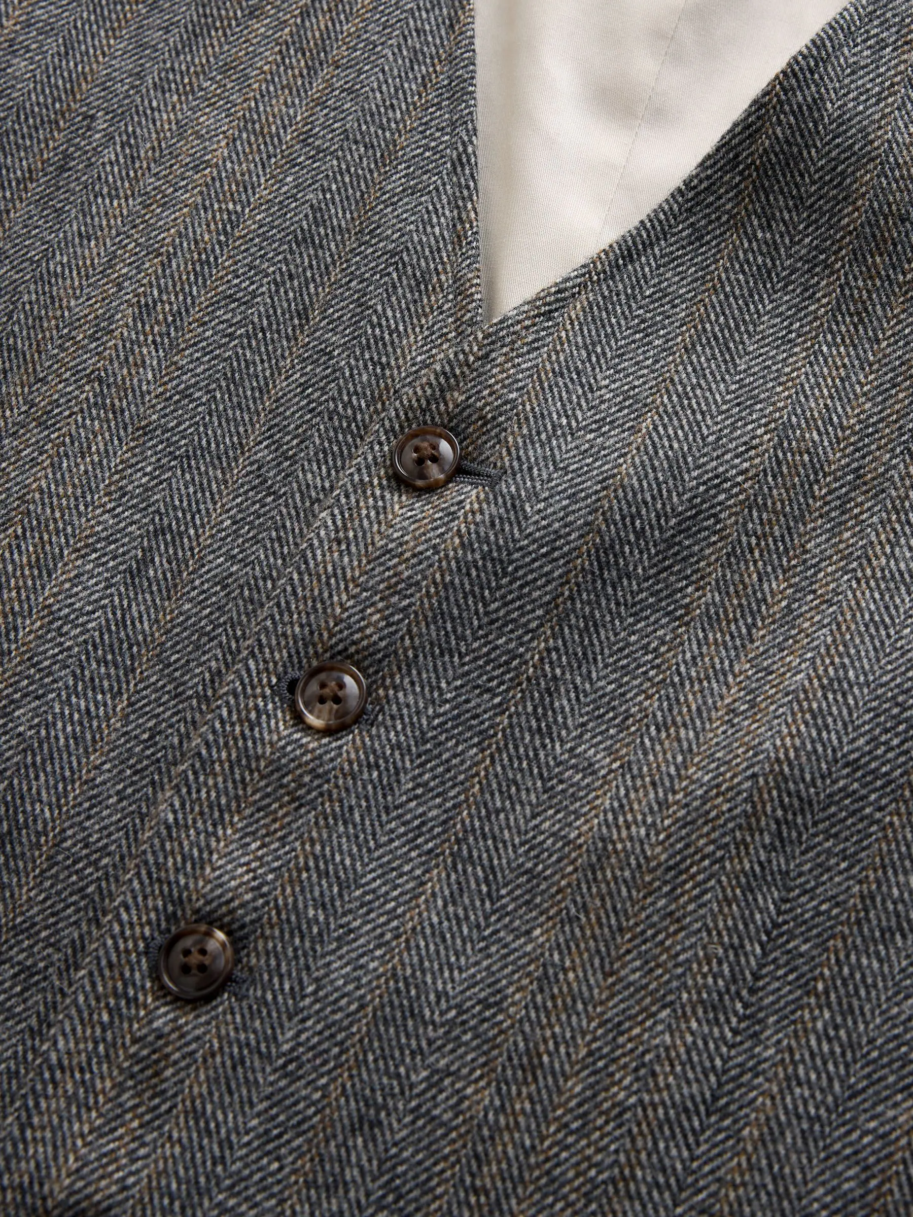 Grijs - Slim Fit Wool Blend Herringbone Stripe Suit Waistcoat