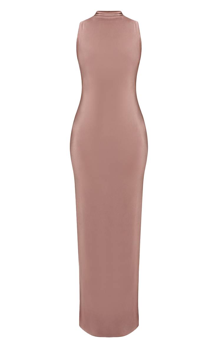 Taupe Robe Maxi Moulante Col Montant Avec Dos Drapé Petite