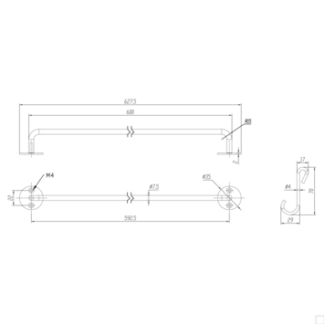 Kapstok 8 haken Mia zwart ijzer 600 mm