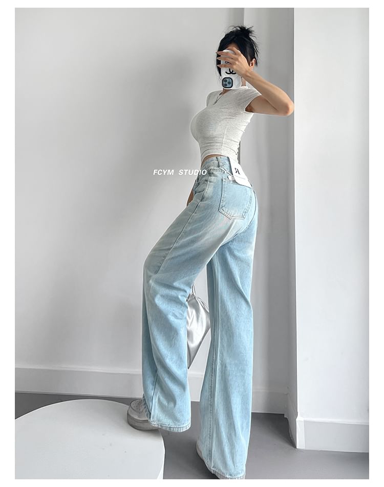 Girls Supply - Gewassen hoge taille rechte losse jeans