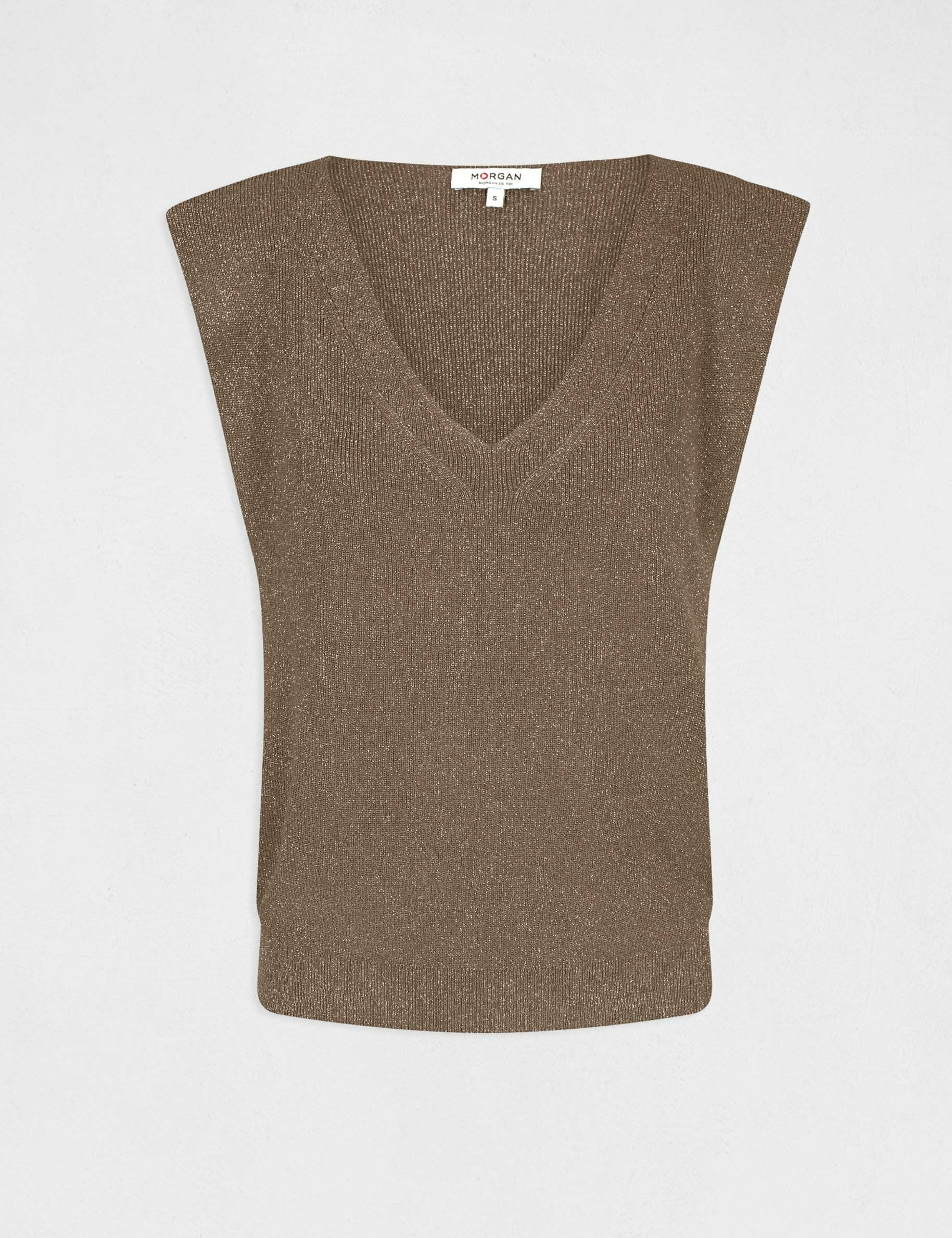 Pull manches courtes à épaulettes vert kaki femme - vert_kaki