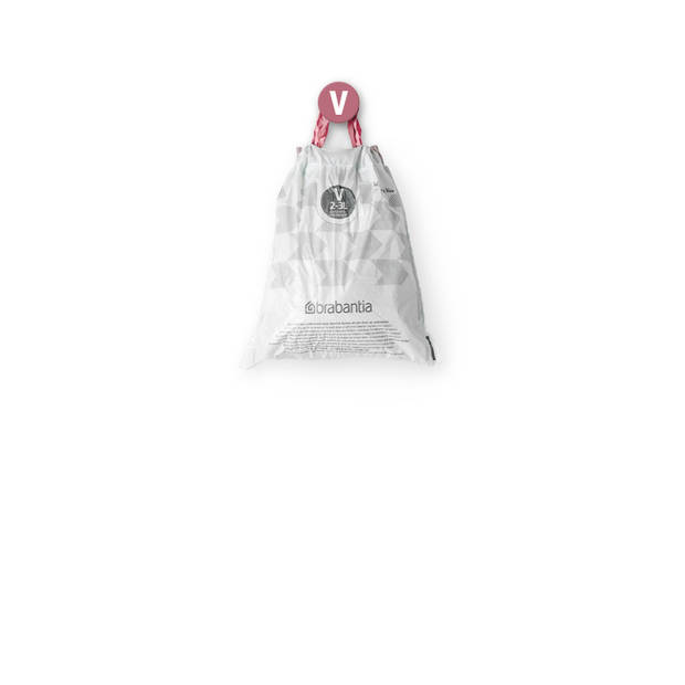 Brabantia PerfectFit afvalzak met trekbandsluiting code V, 3 liter, 20 stuks/rol - White