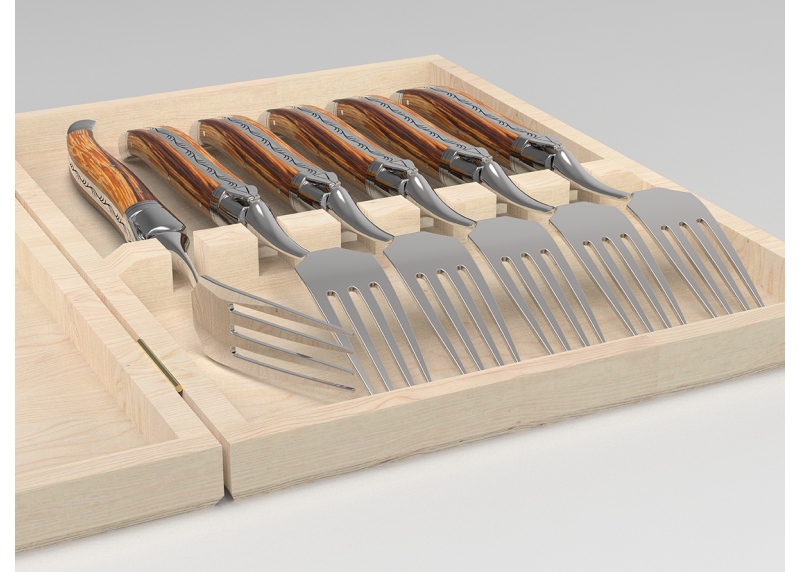 Service de 6 fourchettes Laguiole avec un manche en bois de serpent et mitres en acier inoxydable