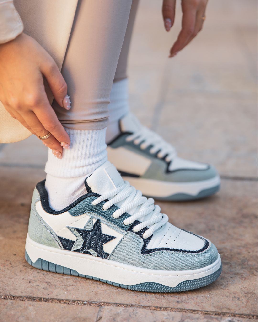 Basket femme denim étoile blue jeans plateforme - Coralia