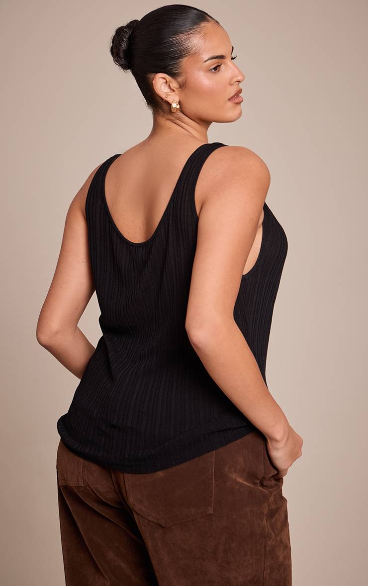 Noir Haut En Maille Grande Taille Col Bénitier Avec Détails Contrastés