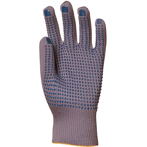 Gant de manutention nylon gris picots bleus sur paume