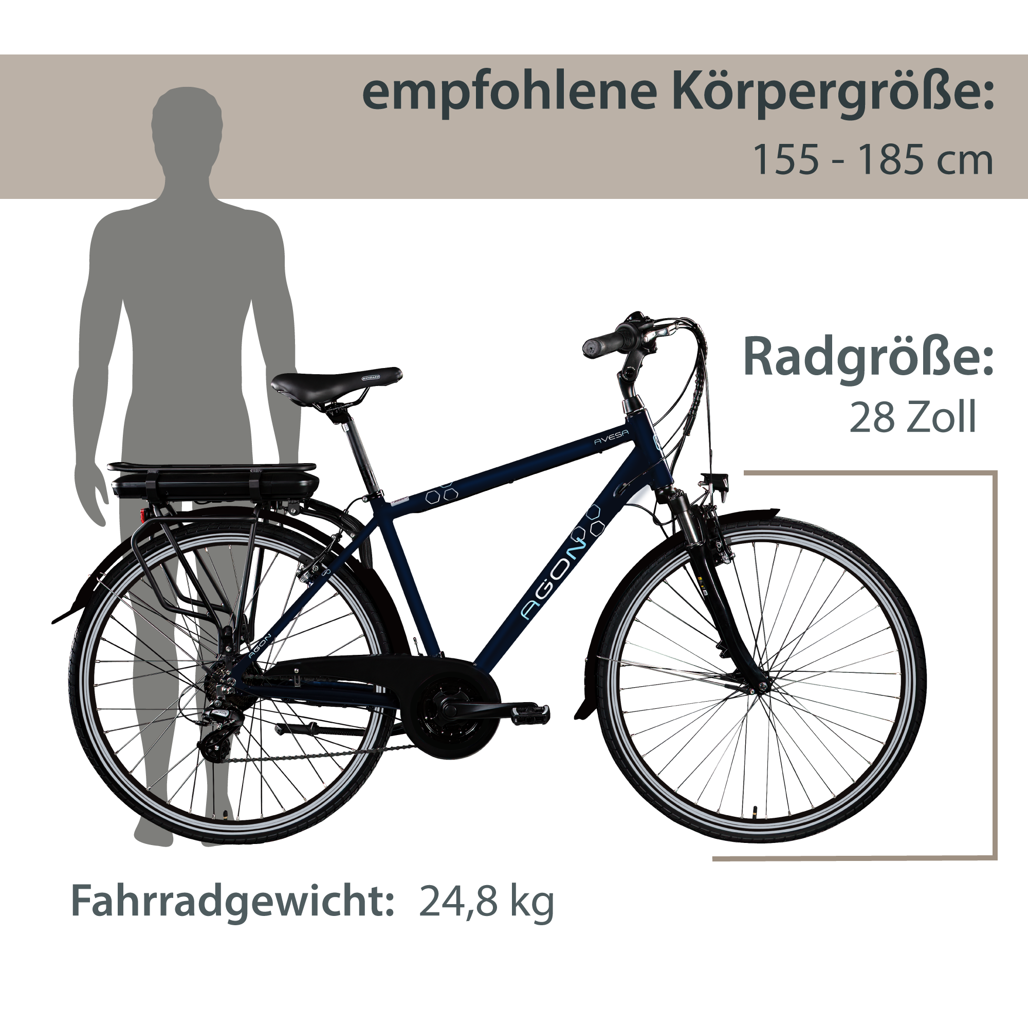 Agon Avesa E Bike Trekkingrad Damen Herren ab 155 cm mit Nabenmotor Pedelec Trekking Fahrrad mit 21 Gang und Beleuchtung StVZO