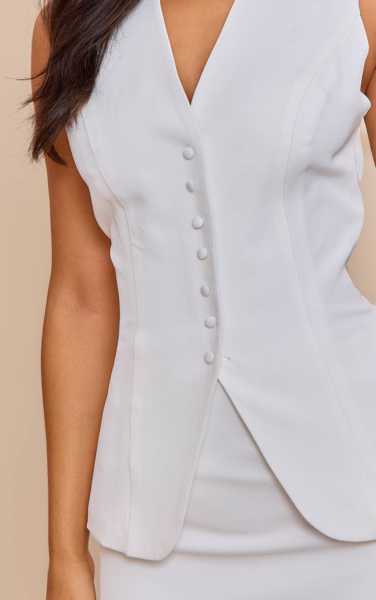 Blanc Gilet Sans Col Boutonné Petite Taille