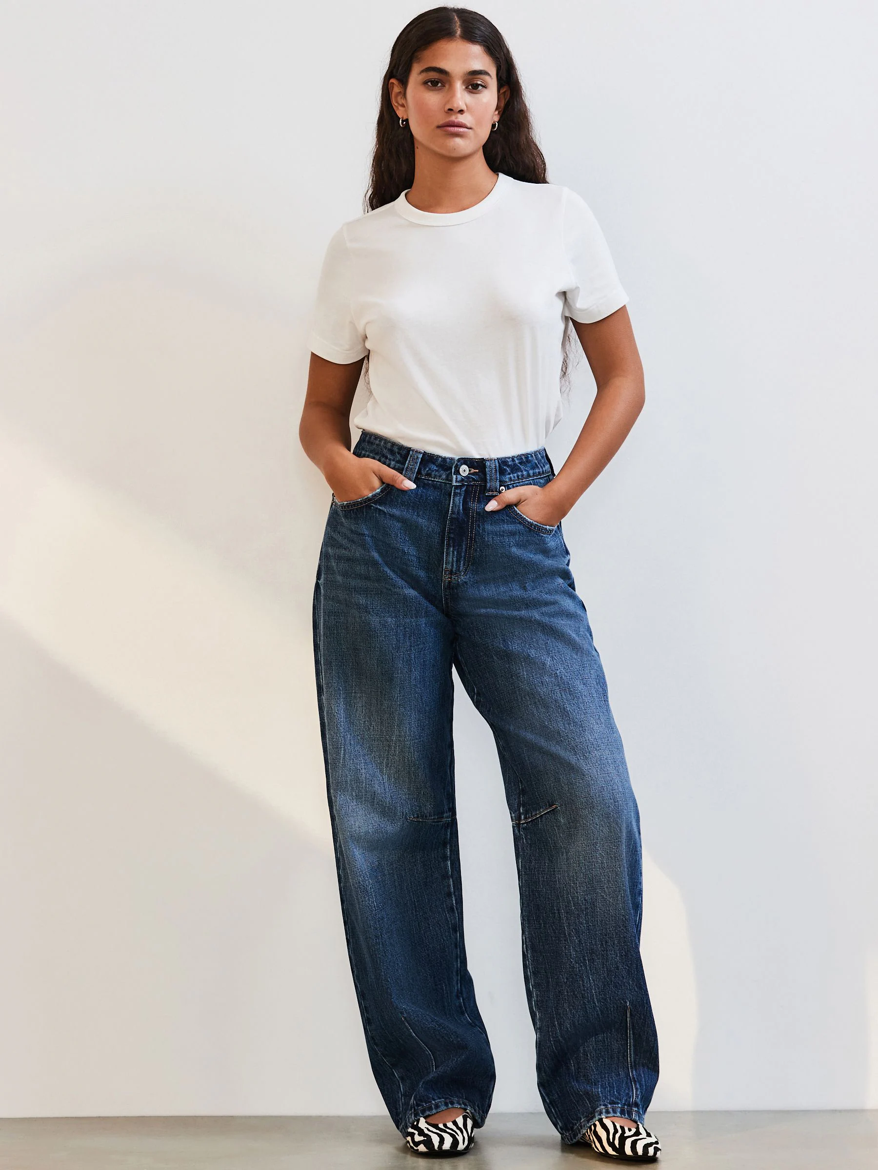 Donkerblauw - Darted Knee Barrel 100% Katoenen Jeans