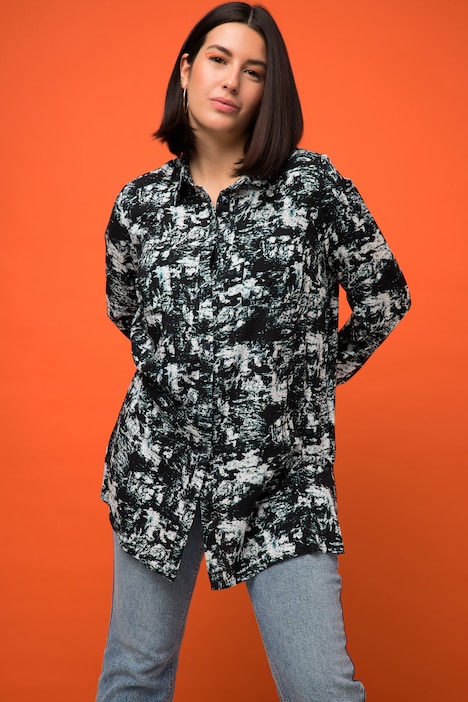 Hemdbluse, Boxy Fit, Batik Print, Hemdkragen, Langarm