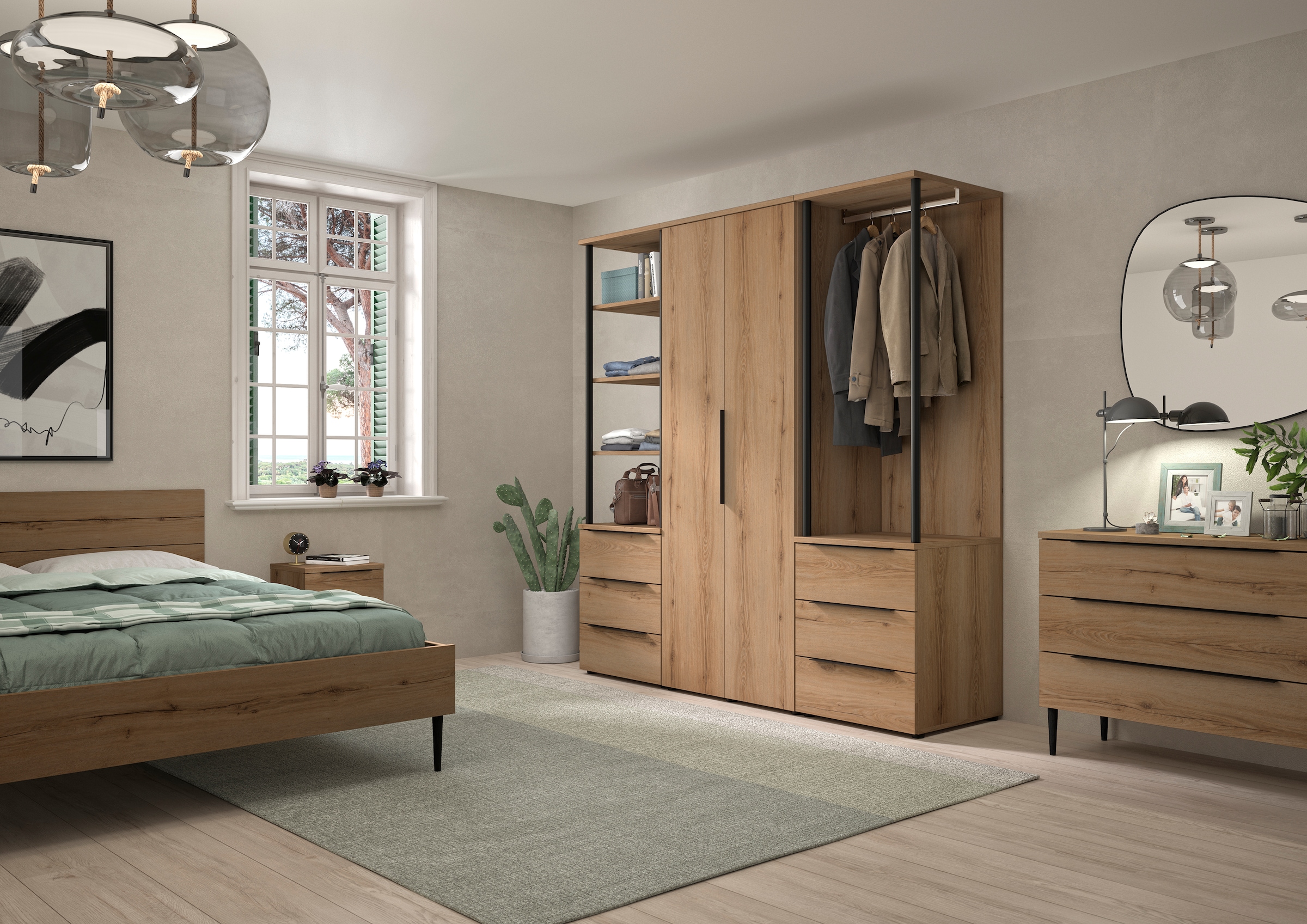 Gami Drehtürenschrank »Schrank 2 Türen« 1/2 Kleiderschrank, 1/2 Wäscheschrank, grosszügiges Volumen