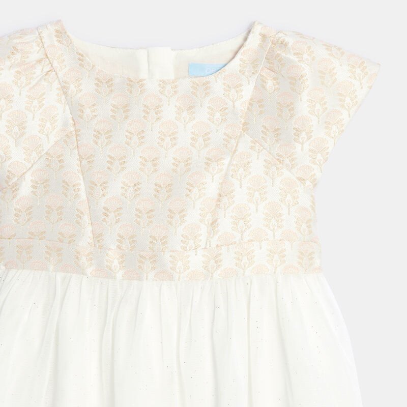 Robe de fête bi-matière en jacquard et tulle bébé fille Rose