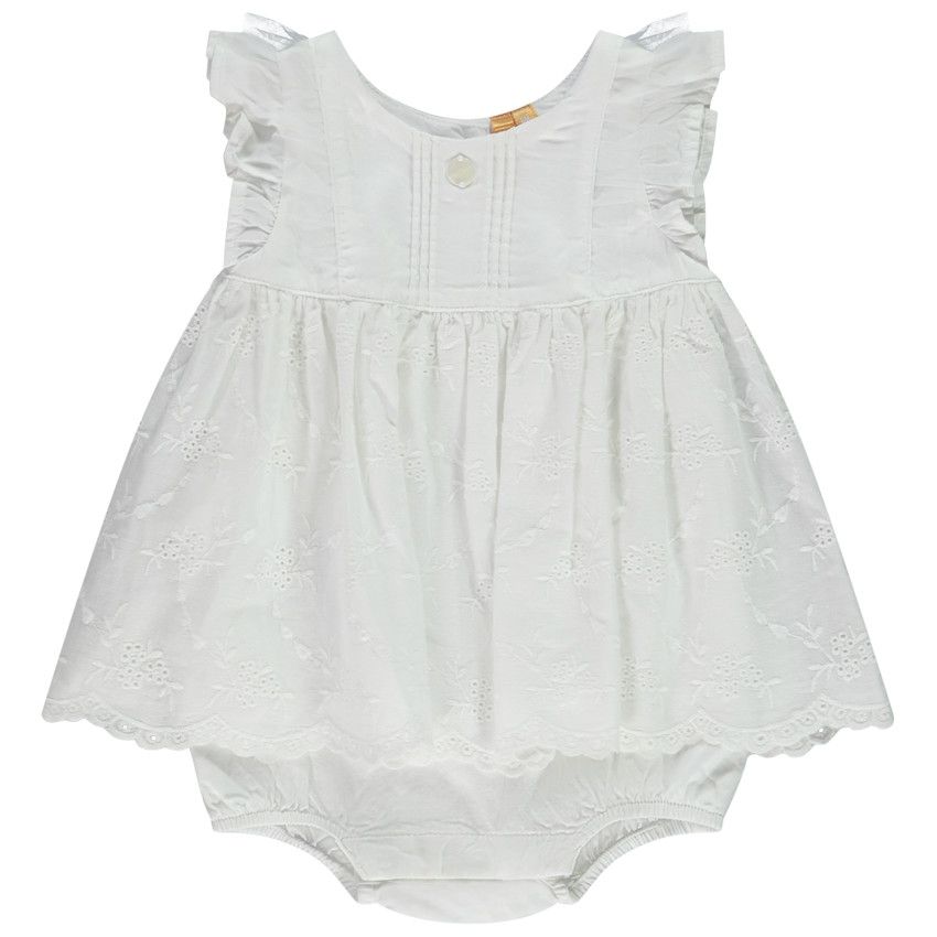Robe body effet 2 en 1 avec broderie anglaise pour bébé fille - Blanc