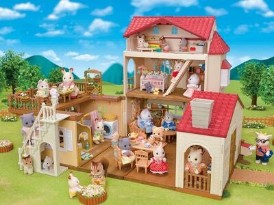 Sylvanian Families Red Roof Country Home Dukkehus Hemmelig Lekerom På Loftet