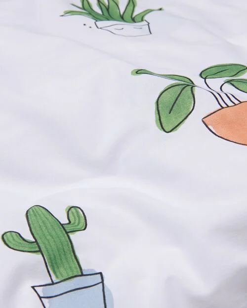 housse de couette en coton doux 140x200/220 plantes blanc