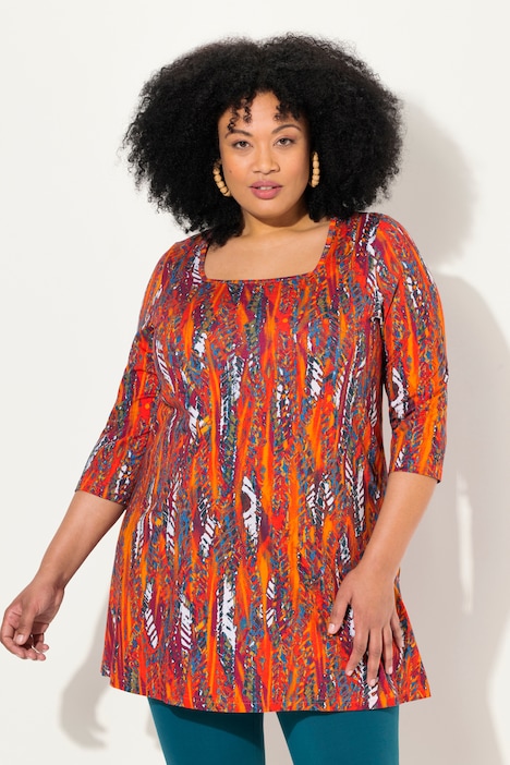Longshirt, A-Linie, Carree-Ausschnitt, 3/4-Arm
