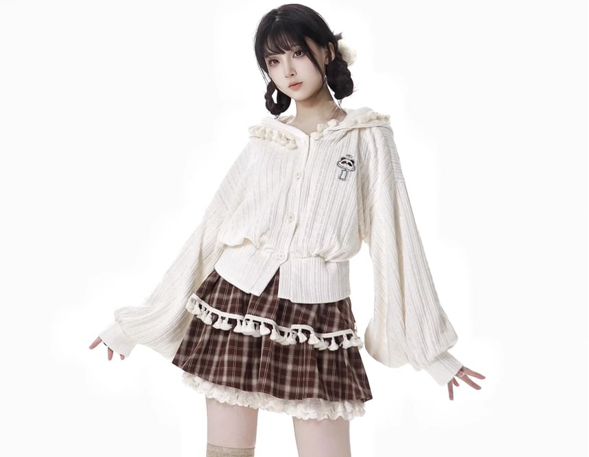 Florimi - Geruite rok met hoge taille en kwastjes