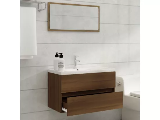 Meuble lavabo avec bassin intégré Chêne brun Bois d'ingénierie