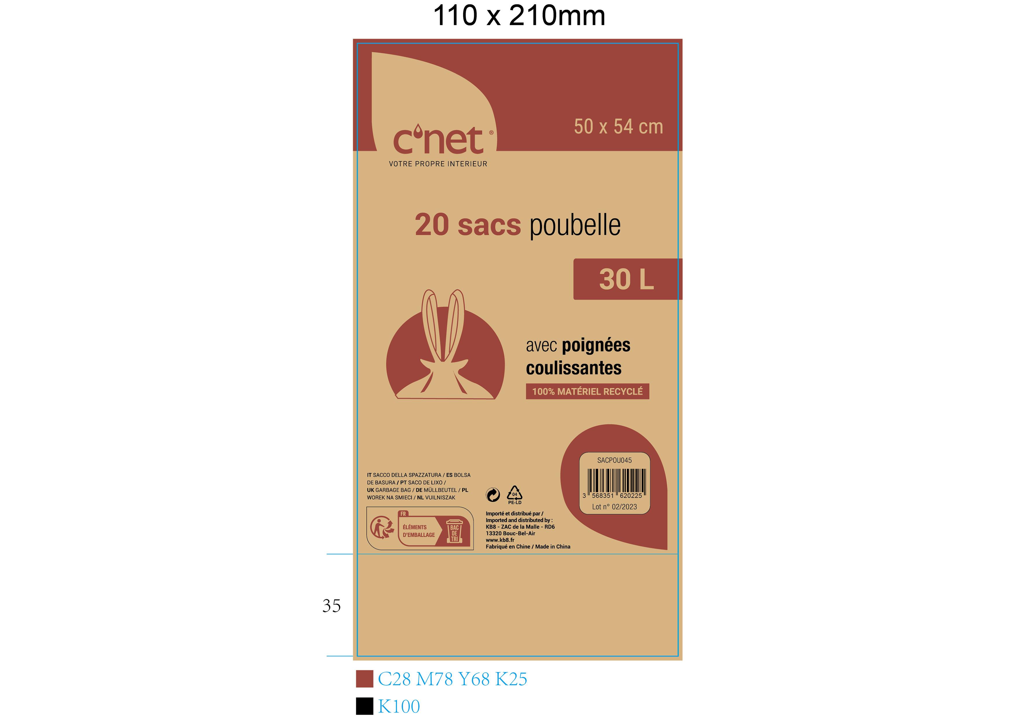 20 SACS POUBELLE 30L AVEC POIGNEES