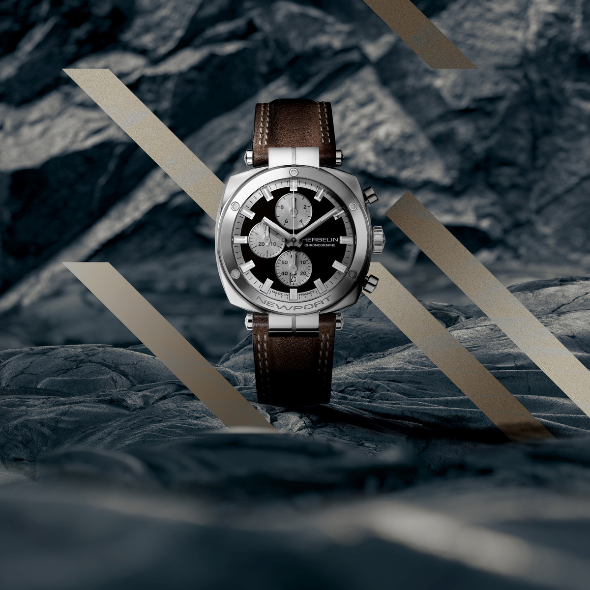 Montre HERBELIN  Newport homme analogique acier bracelet cuir brun