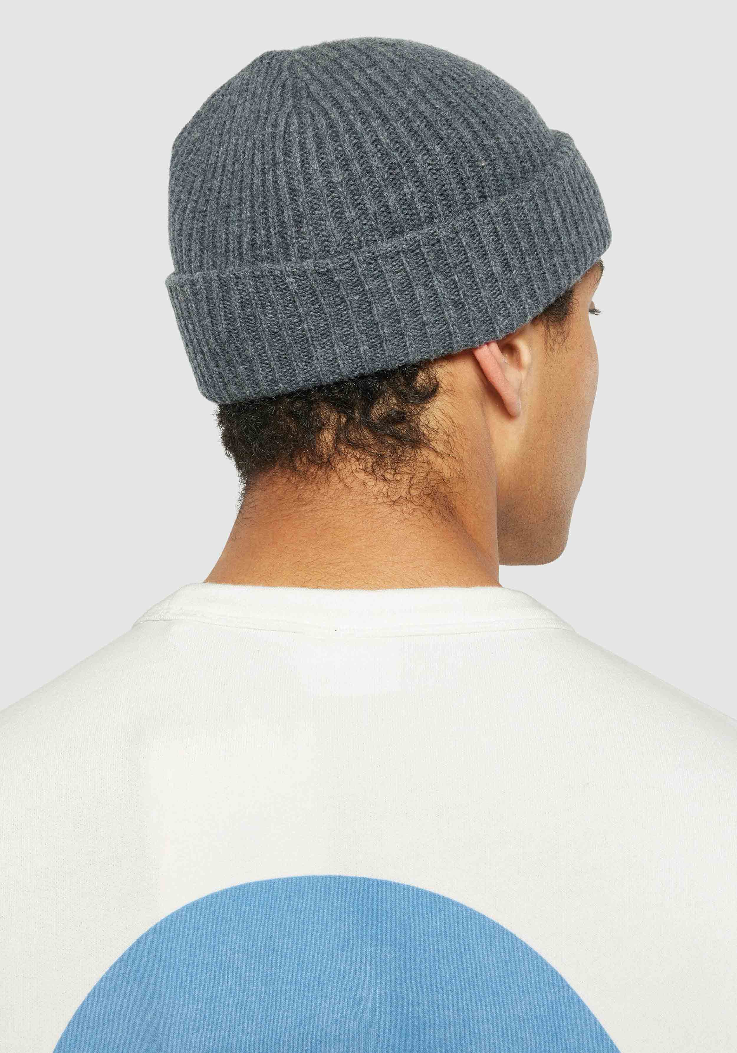 Knowledge Cotton Apparel Beanie Merino Wool Rib Beanie Dark Grey Melange
