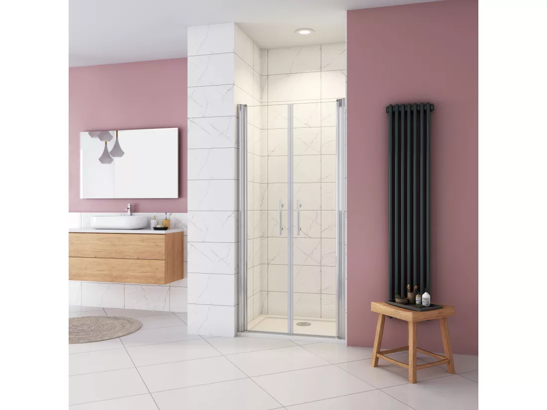 AICA porte de douche 90x187cm avec pivotante à 180° en verre sécurit clair anticalcaire
