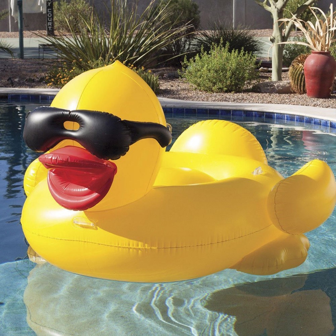 (225cm) Grosse Aufblasbare Wasser Luftmatratze Liegesofa Badeinsel - Ente mit Sonnenbrille