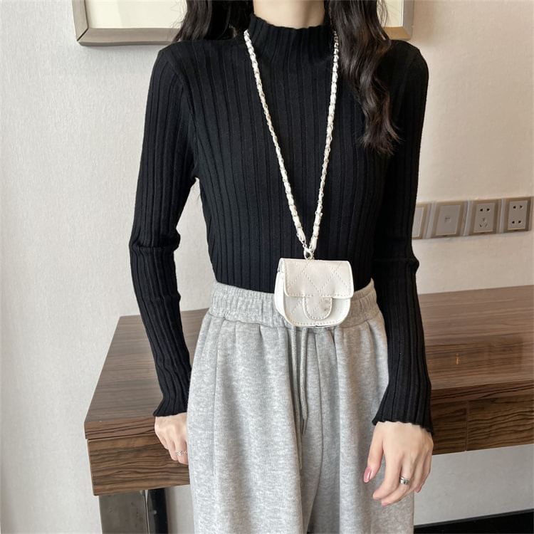 LINSI - Effen gebreide top met lange mouwen en mockneck