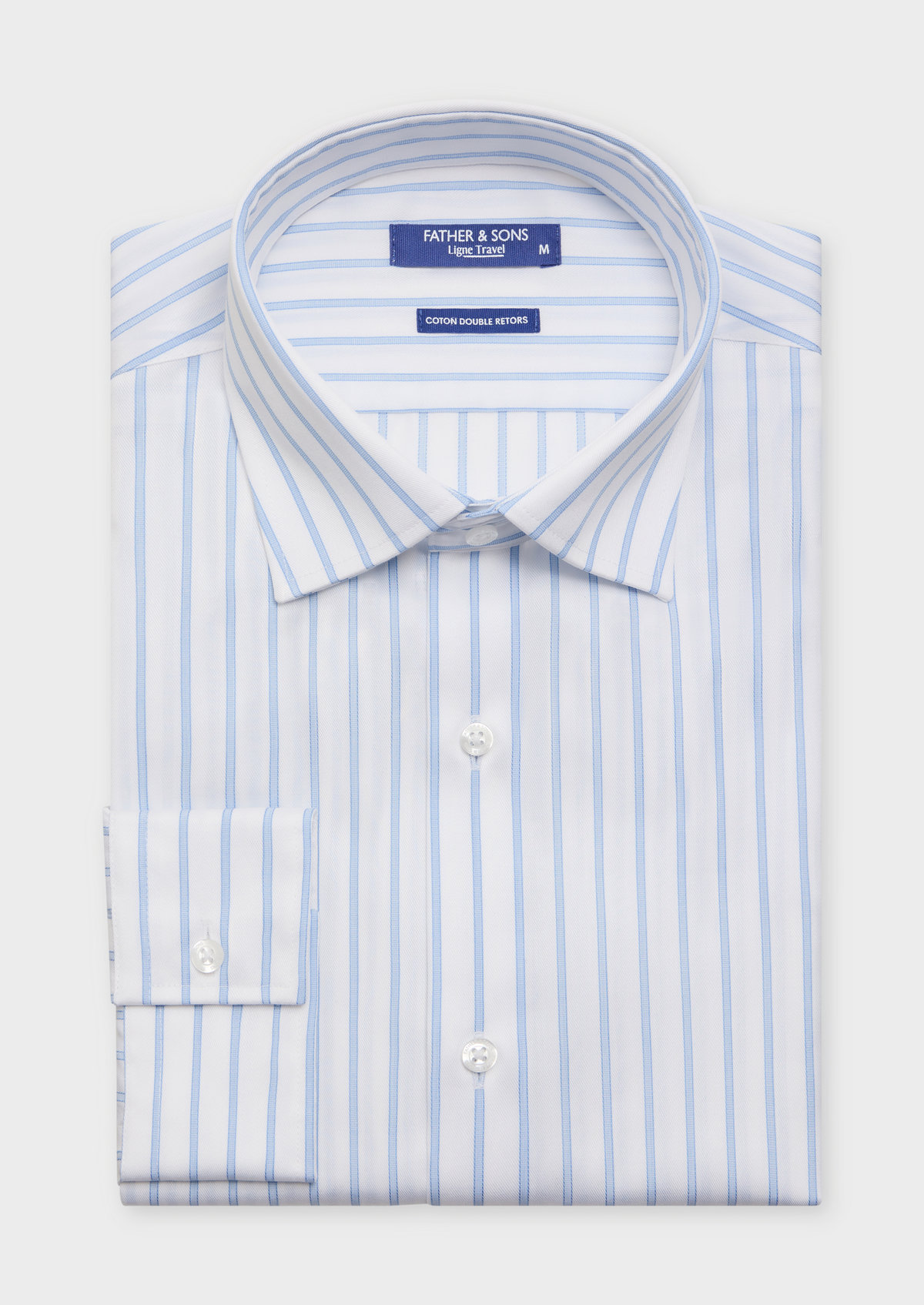 Chemise habillée non-iron Slim en coton Jacquard blanc à rayures bleu ciel