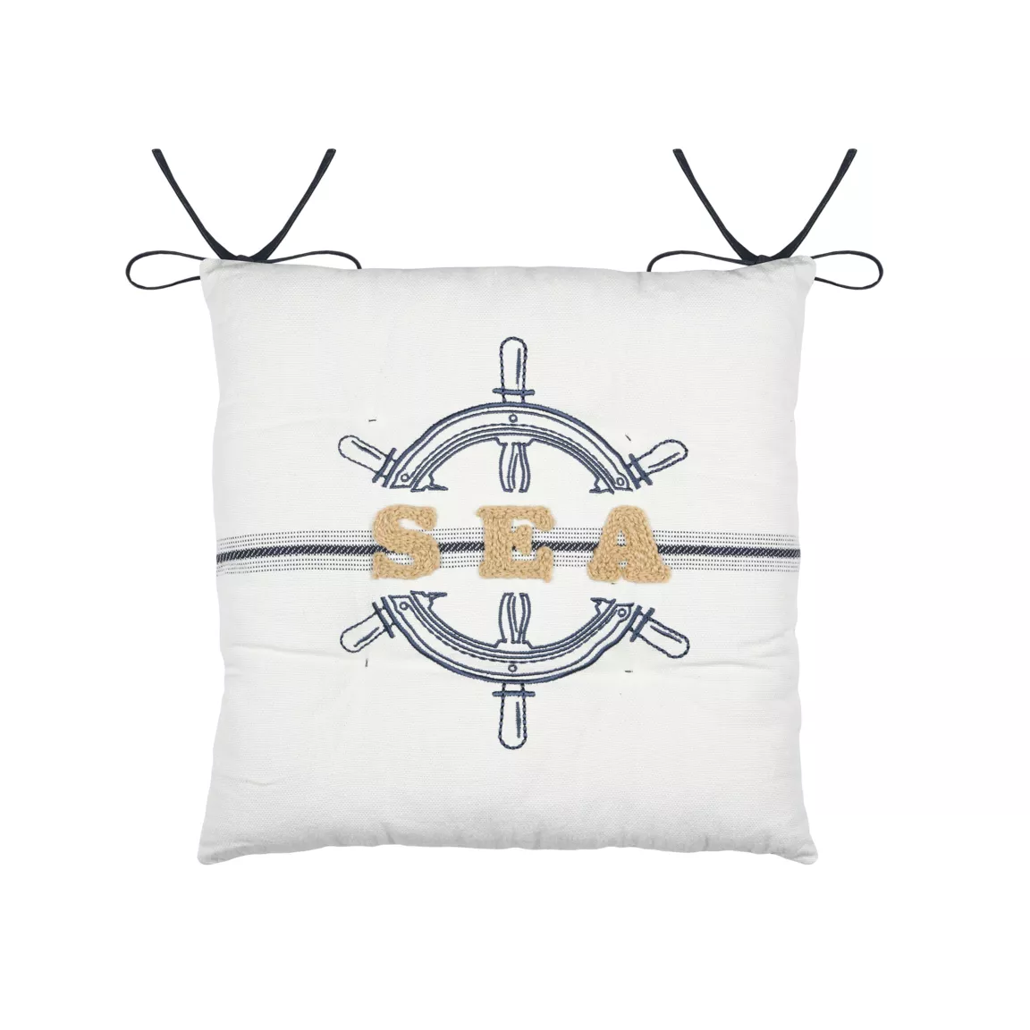 Coussin de chaise carré coton (38 x 38 cm) Maritime Bleu marine