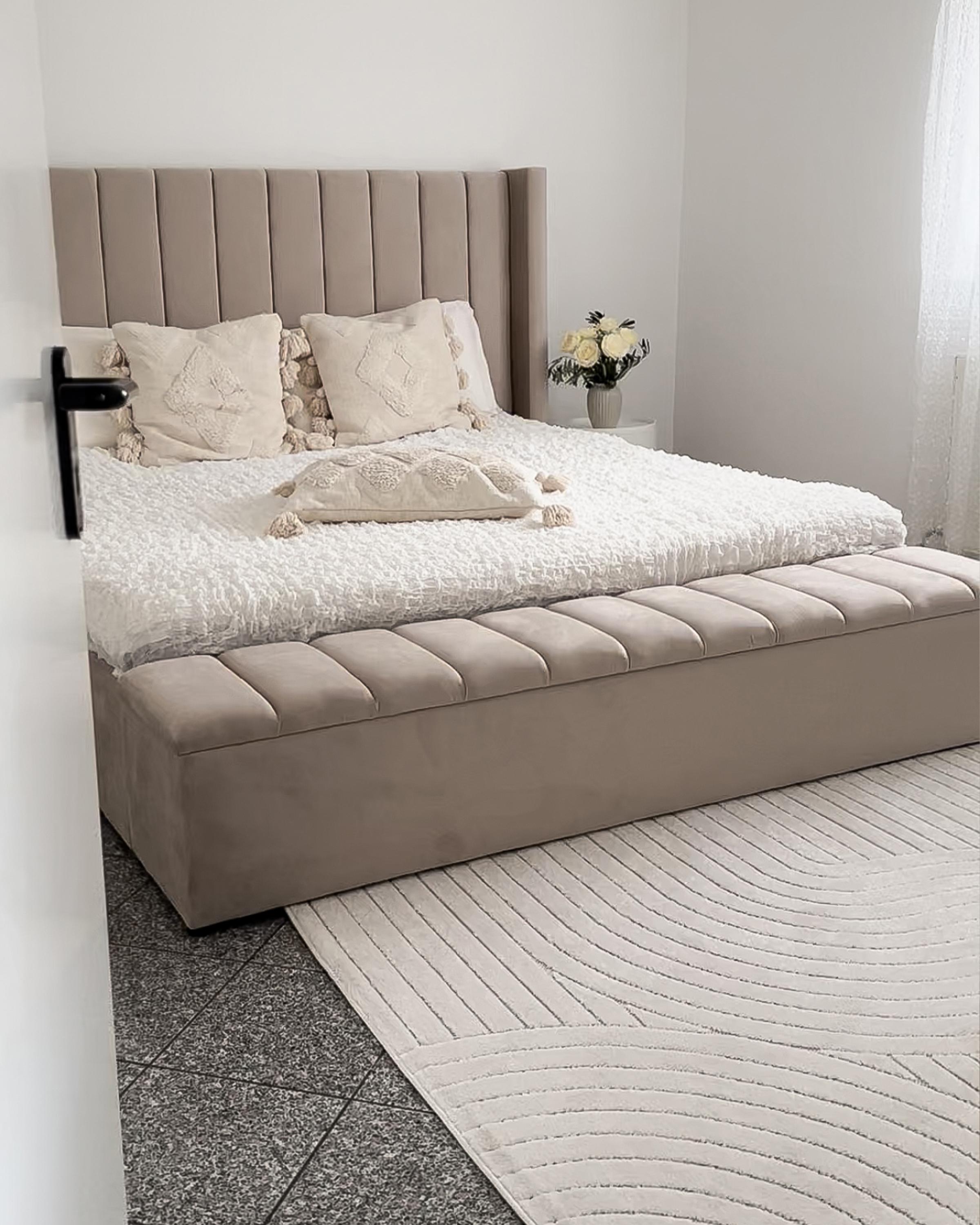 Bed met opbergbankje Fluweel NOYERS 180 x 200 cm Beige