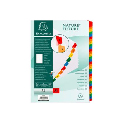 Exacompta Nature Future - Intercalaire 31 positions numériques 1 à 31 - A4 - carte blanche