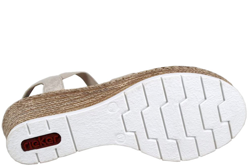 RIEKER SANDAL I BEIGE TEKSTIL PÅ KILEHÆL