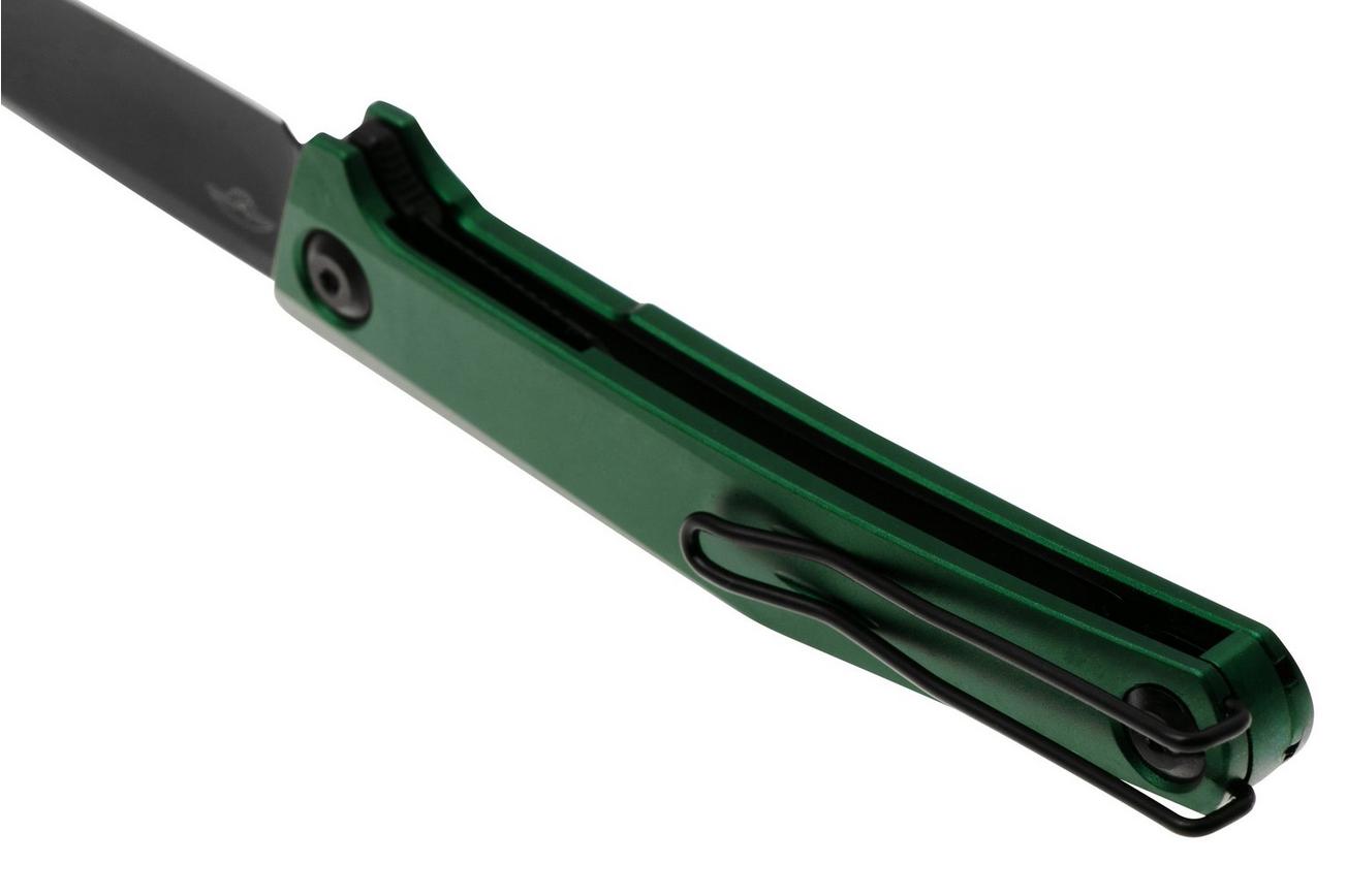 Real Steel Teres Flipper 7111GB Nitro-V Black PVD, Green Aluminum, zakmes, Poltergeist design