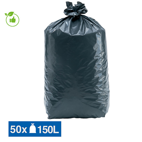 Sacs poubelle déchets lourds Tradition qualité super épaisse gris 150 L, lot de 50