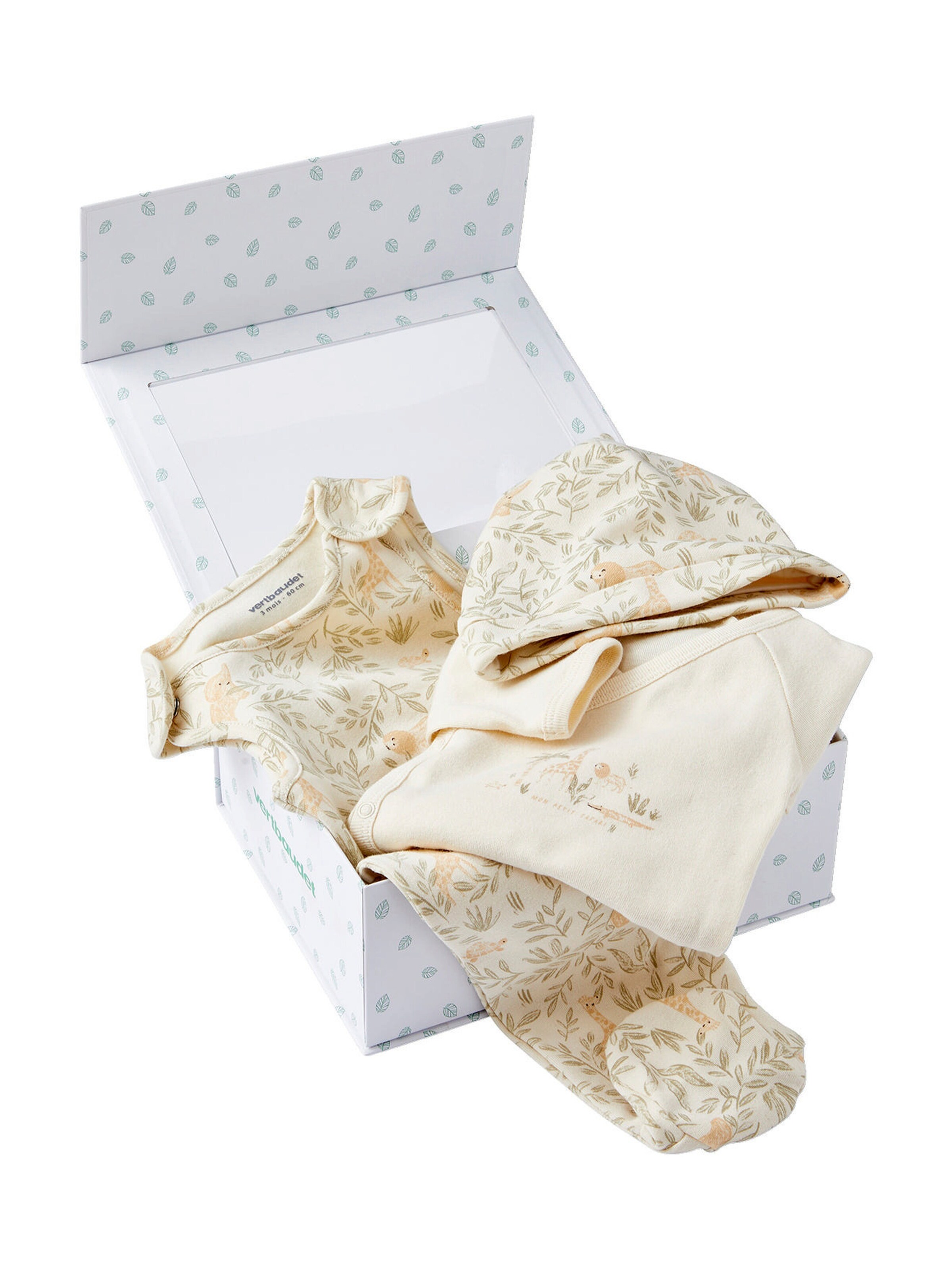 Vertbaudet Bio-Kollektion: Baby Geschenk-Set aus Body, Latzhose & Mütze wollweiß