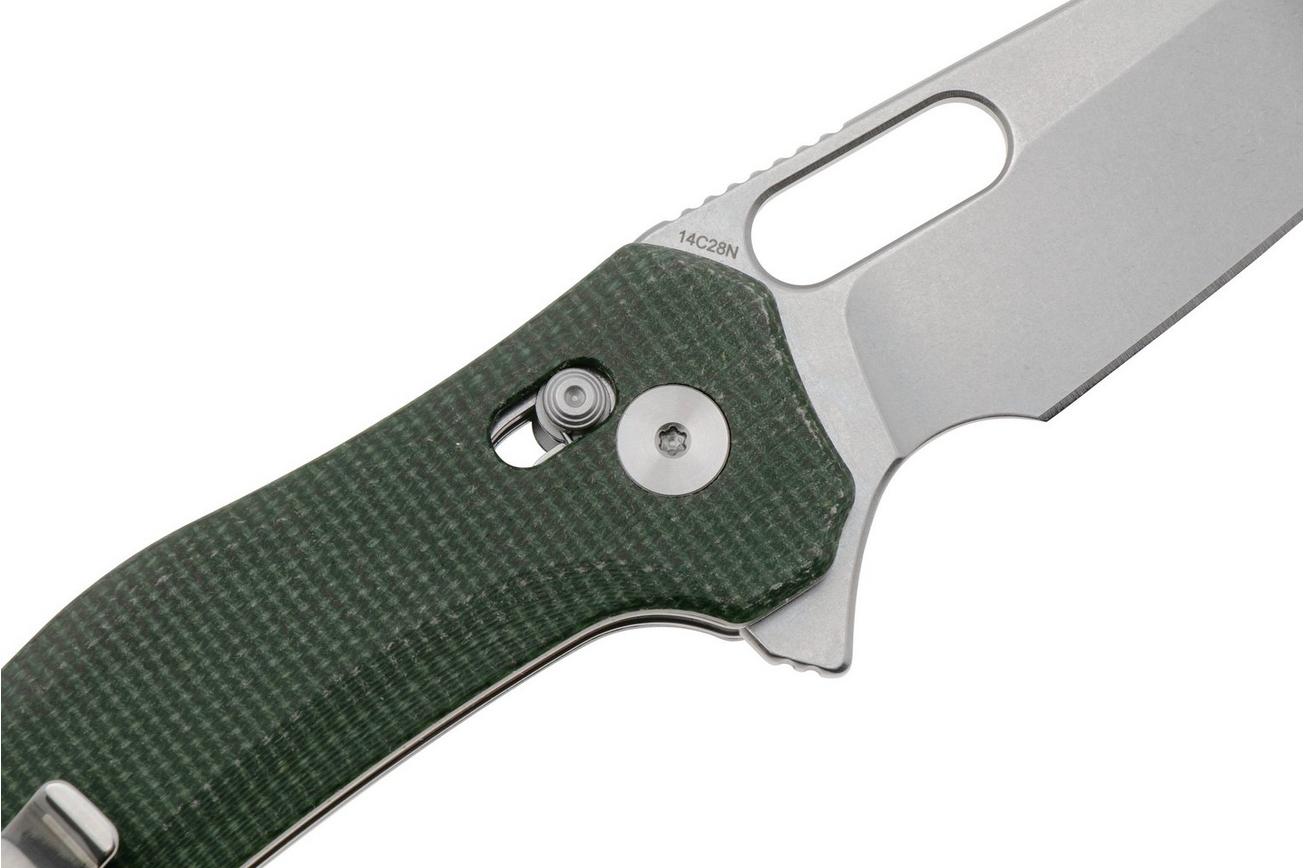 QSP Knife Emu 164-B1, Stonewashed 14C28N, Green Micarta, zakmes
