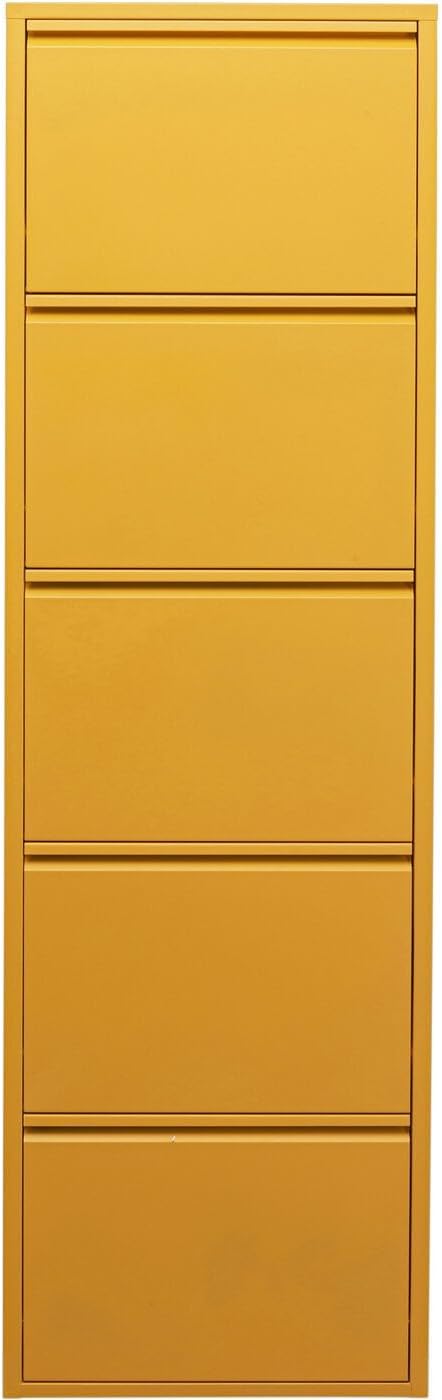 Kare Design Schuhschrank Caruso Gelb, Metall, mit 5 Klappen, Schuhablage für 10 Paar Schuhe, schmal, platzsparend, hoch, Schuhregal, Eingangsbereich, 170x50x15 cm (H/B/T)