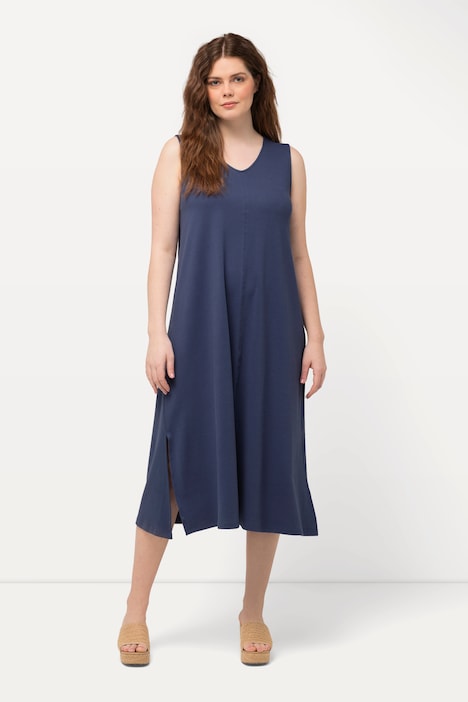 Jersey-Midikleid, V-Ausschnitt, ärmellos, Biobaumwolle