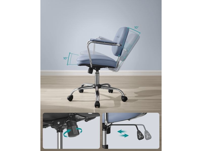 Songmics Bürostuhl mit Polsterrücken und Armlehnen, Blau Drehstuhl mit gebogenem Sitz