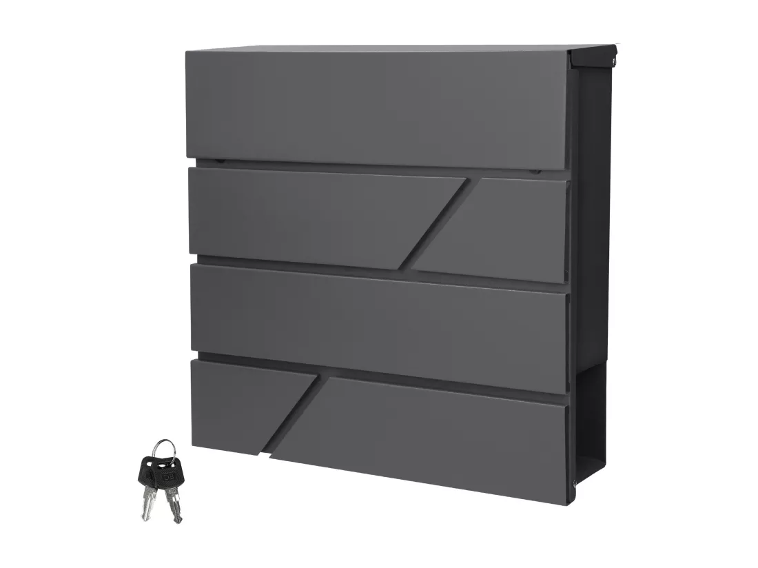 Boîte aux lettres murale anthracite avec 2 clés compartiment à journaux postale