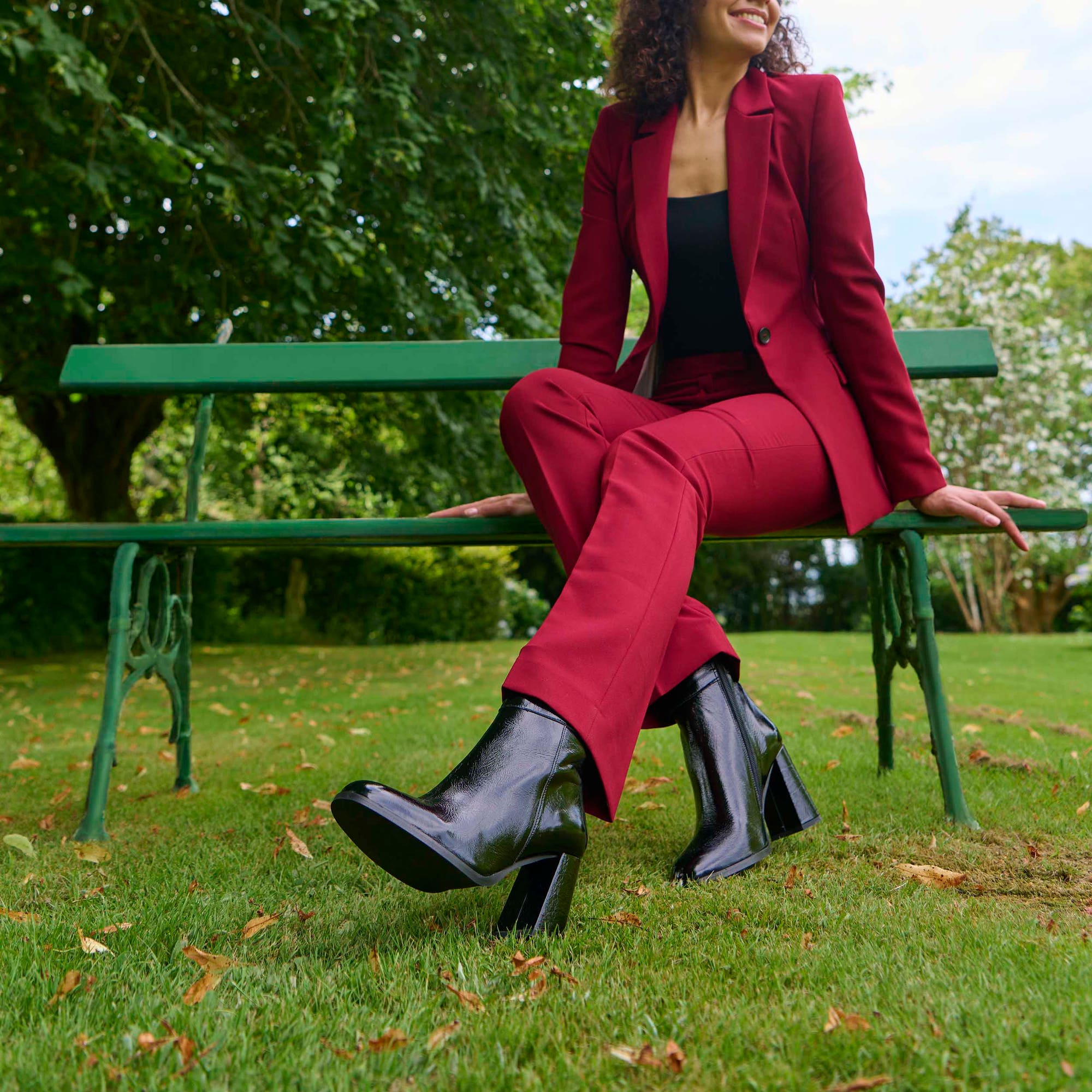 Bottines à talon Femme en cuir noir vernis