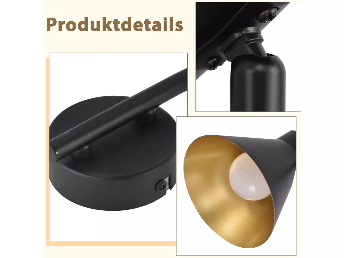 NETTLIFE 3 Spots Plafonnier Salon Noir Cuisine E14 Vintage Pivotante à 330°Industriel en Métal pour Chambre Couloir