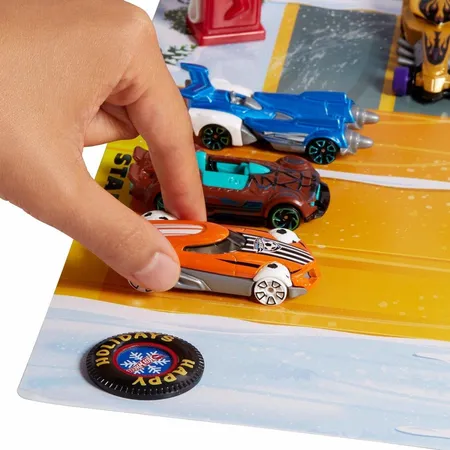 Hot Wheels Adventskalender 2019, mit 8 Autos und 16 Zubehörteilen