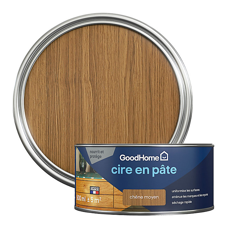 Cire pour meubles enPâte GoodHome chêne moyen 500ml