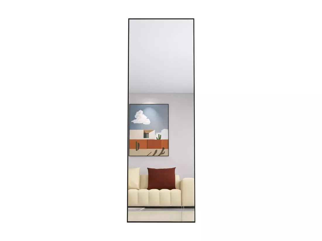 Miroir pleine longueur 162 x 53 cm, sur pied, suspendu ou appuyé, grand miroir de sol avec cadre en alliage d'aluminium noir pour salon ou chambre à coucher, rectangulaire