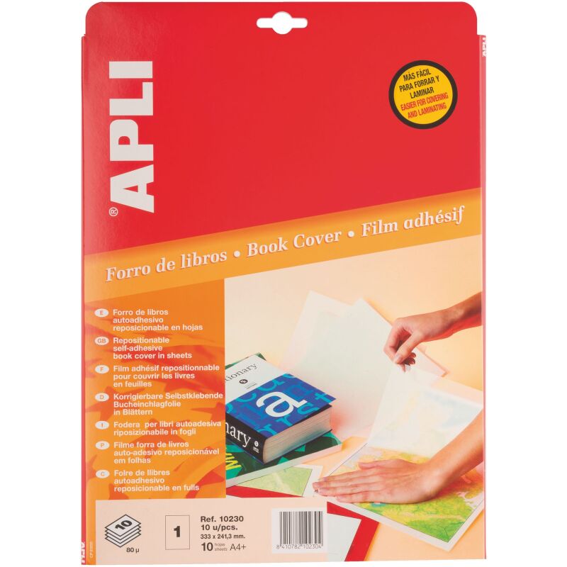 Couvre-livres - Pochette 10 feuilles transparentes adhésives A4+ Apli